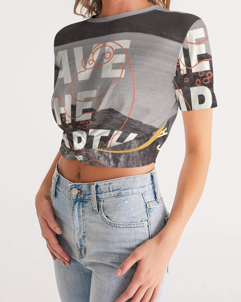 frezh-clothin.myshopify.com Save The World Women's Twist-Front Cropped Tee cloth Frezh-Clothin frezh-clothin.myshopify.com [variant_title]