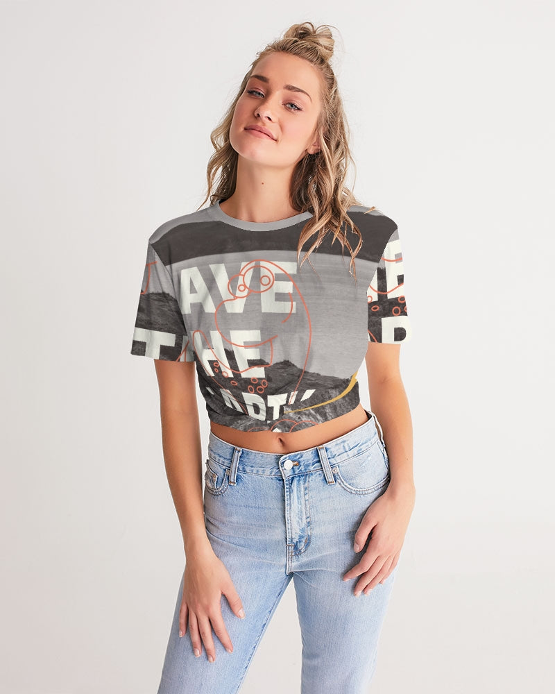 frezh-clothin.myshopify.com Save The World Women's Twist-Front Cropped Tee cloth Frezh-Clothin frezh-clothin.myshopify.com [variant_title]